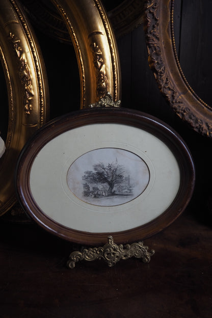Victorian Drawing in Brown Resin Oval Frame