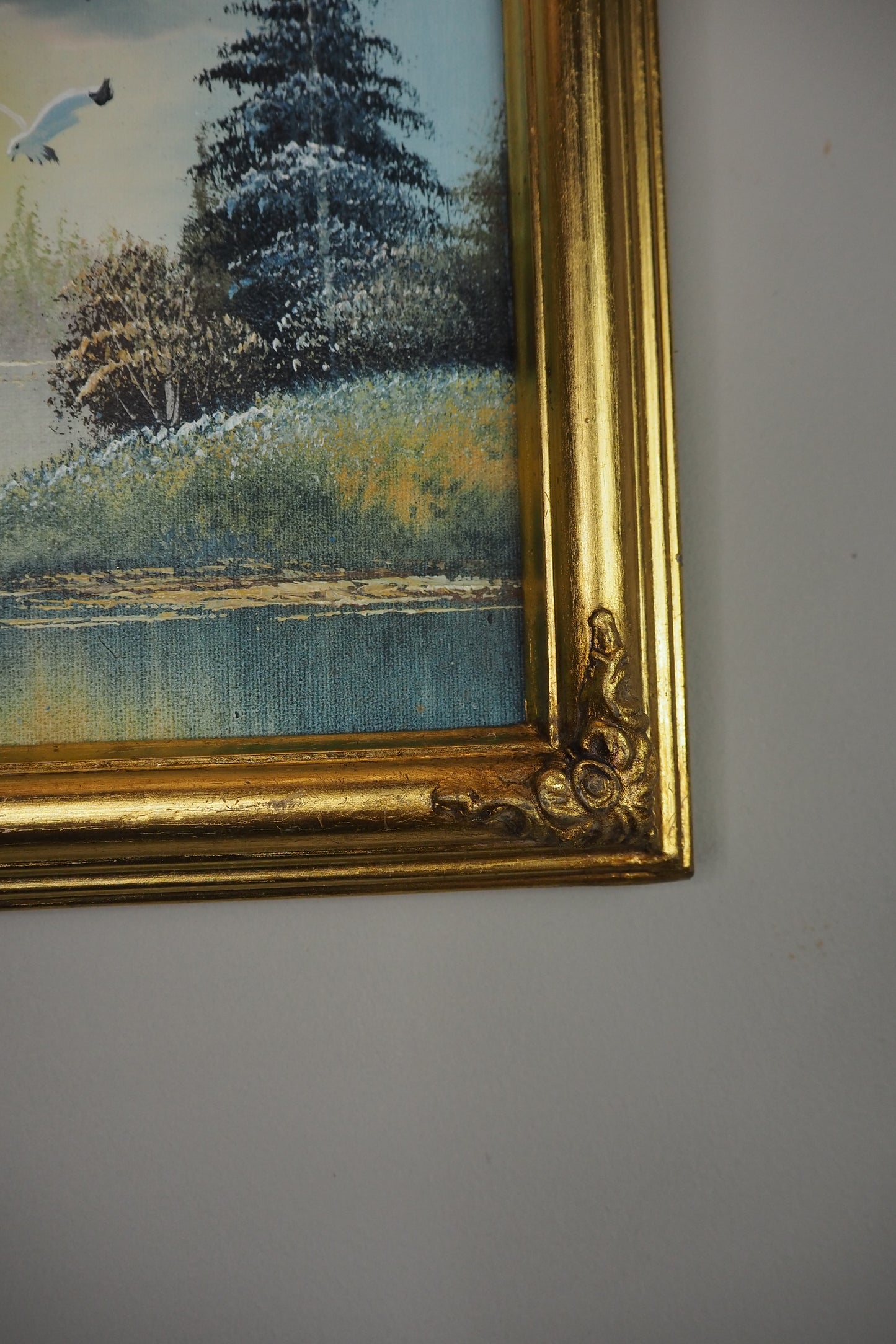 Forest Stream and Wild Birds- Small Vintage Oil Painting