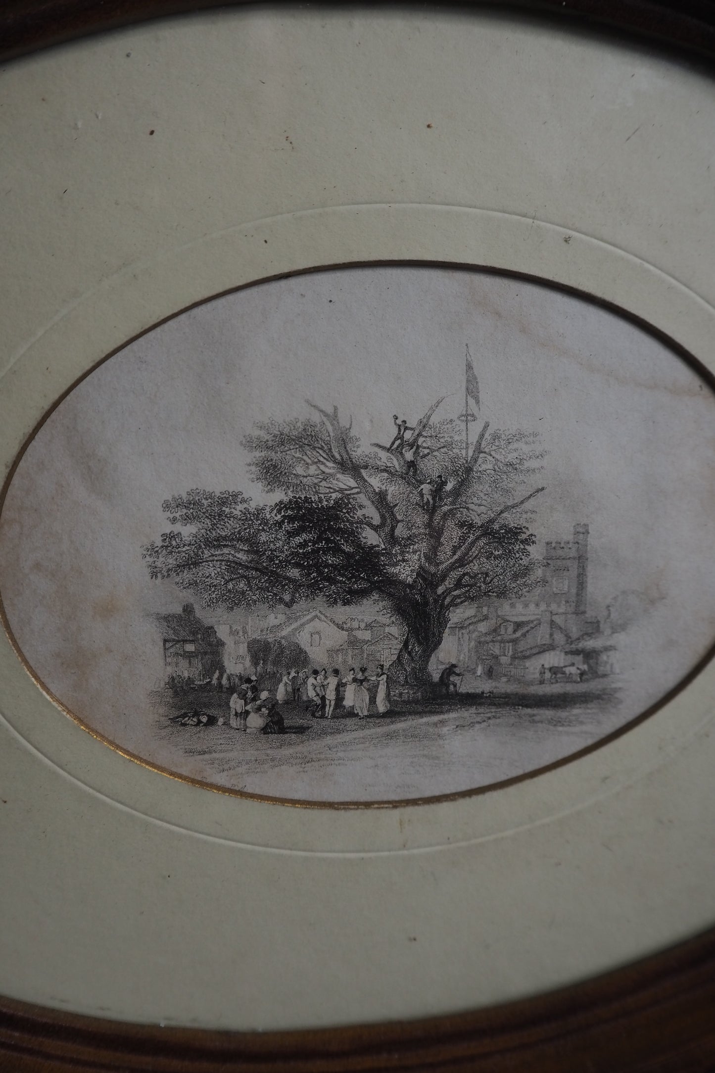 Victorian Drawing in Brown Resin Oval Frame