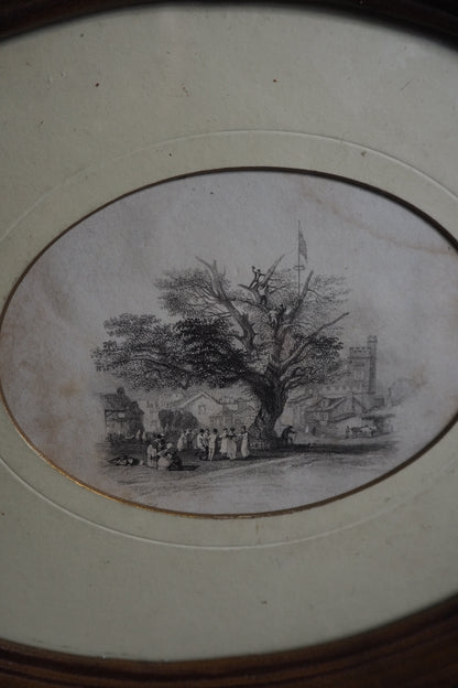 Victorian Drawing in Brown Resin Oval Frame