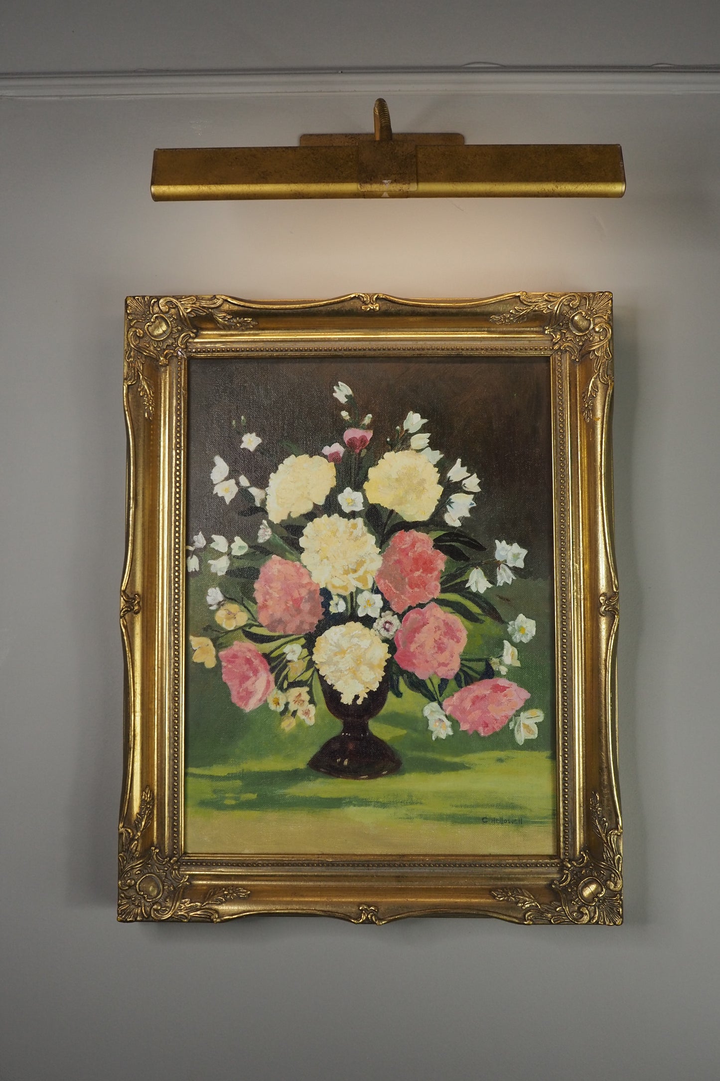 Vintage Signed Floral Oil Painting, Sorelle Gold Gilt Frame ( 39 x 49 cm)
