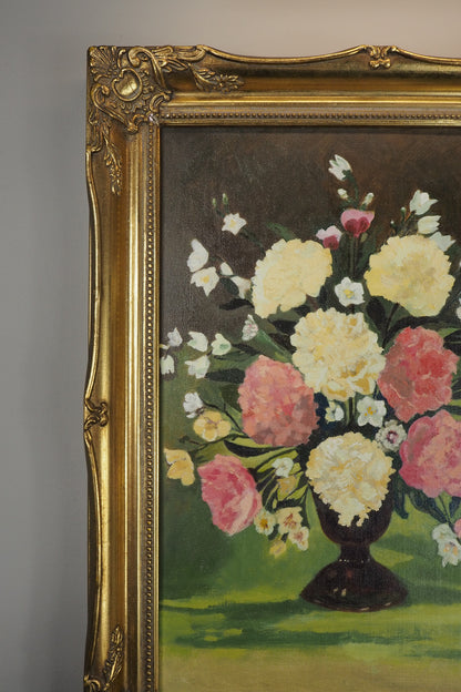 Vintage Signed Floral Oil Painting, Sorelle Gold Gilt Frame ( 39 x 49 cm)
