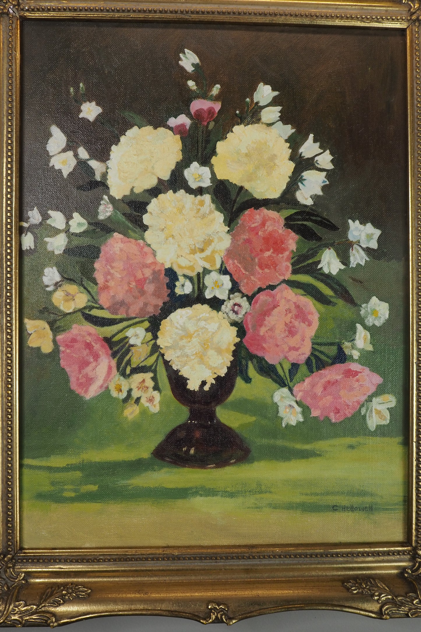Vintage Signed Floral Oil Painting, Sorelle Gold Gilt Frame ( 39 x 49 cm)