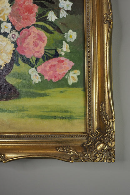 Vintage Signed Floral Oil Painting, Sorelle Gold Gilt Frame ( 39 x 49 cm)