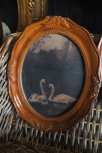 Vintage Brown Resin Ornate Oval Frame Gallery Wall Set with Vintage Style Prints