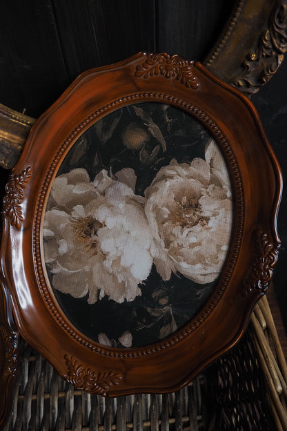 Vintage Brown Resin Ornate Oval Frame Gallery Wall Set with Vintage Style Prints
