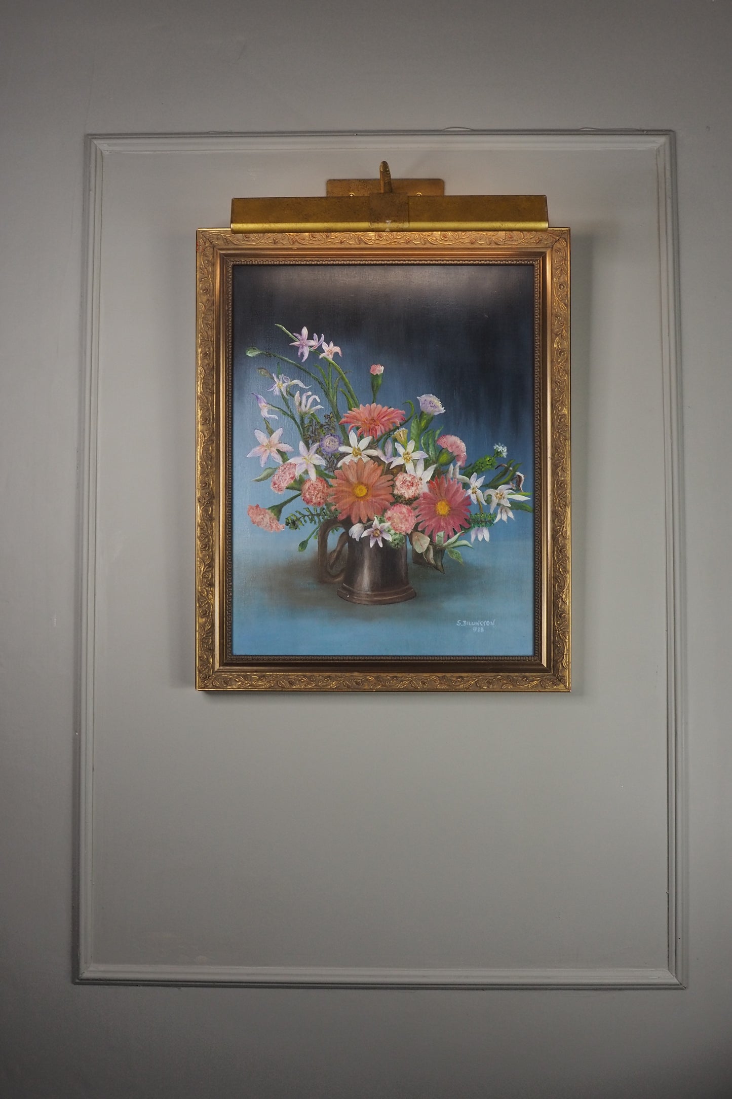 Vintage Floral Oil Painting, S. Billington, Gold Gilt Frame (53 x 42 cm)