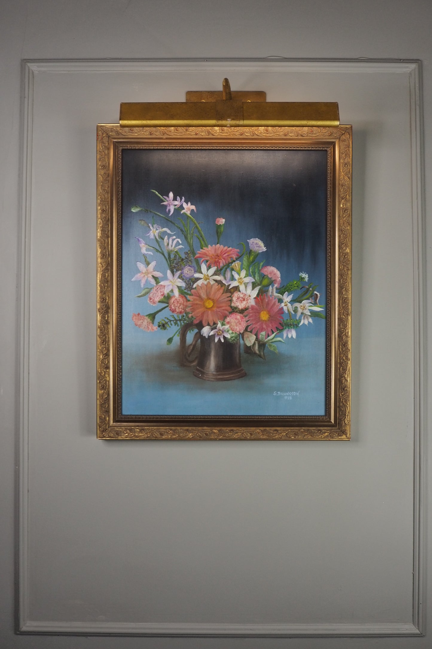 Vintage Floral Oil Painting, S. Billington, Gold Gilt Frame (53 x 42 cm)