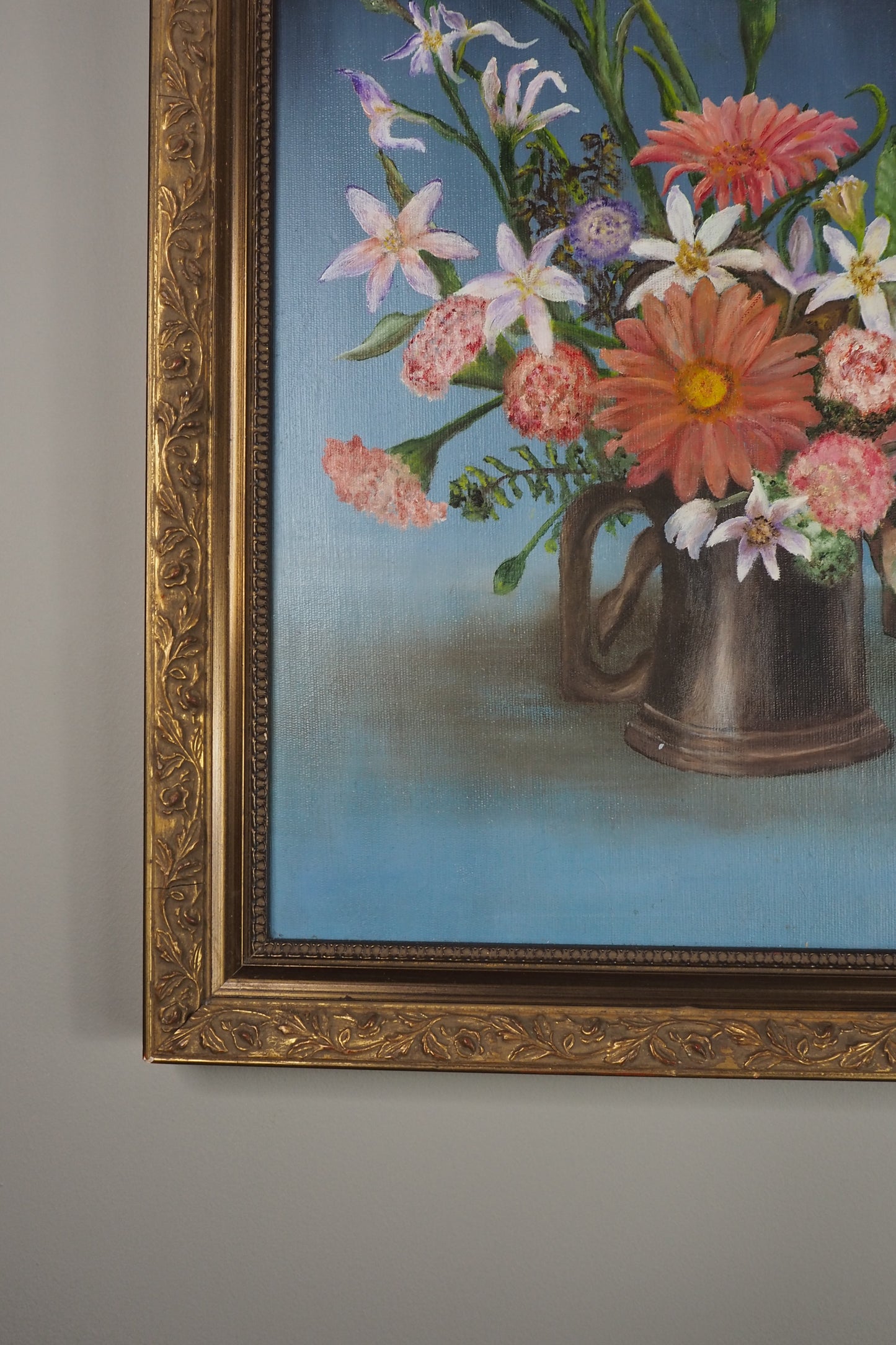 Vintage Floral Oil Painting, S. Billington, Gold Gilt Frame (53 x 42 cm)
