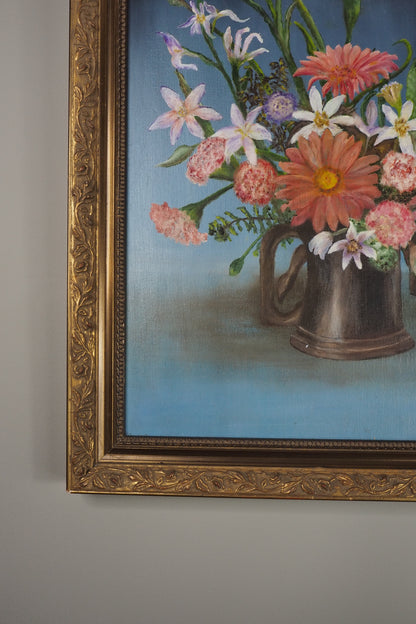 Vintage Floral Oil Painting, S. Billington, Gold Gilt Frame (53 x 42 cm)