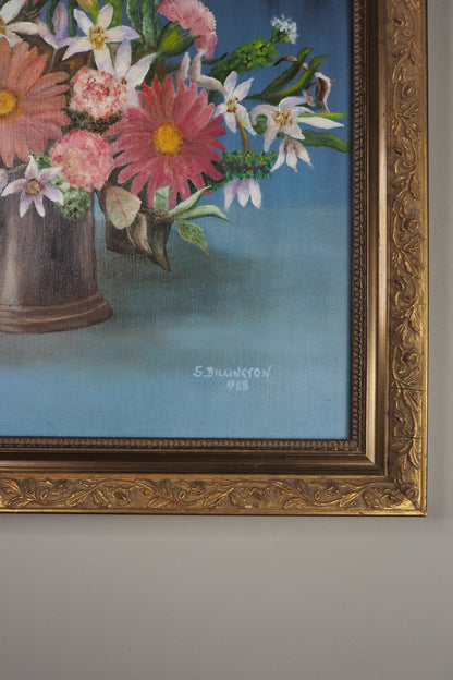 Vintage Floral Oil Painting, S. Billington, Gold Gilt Frame (53 x 42 cm)