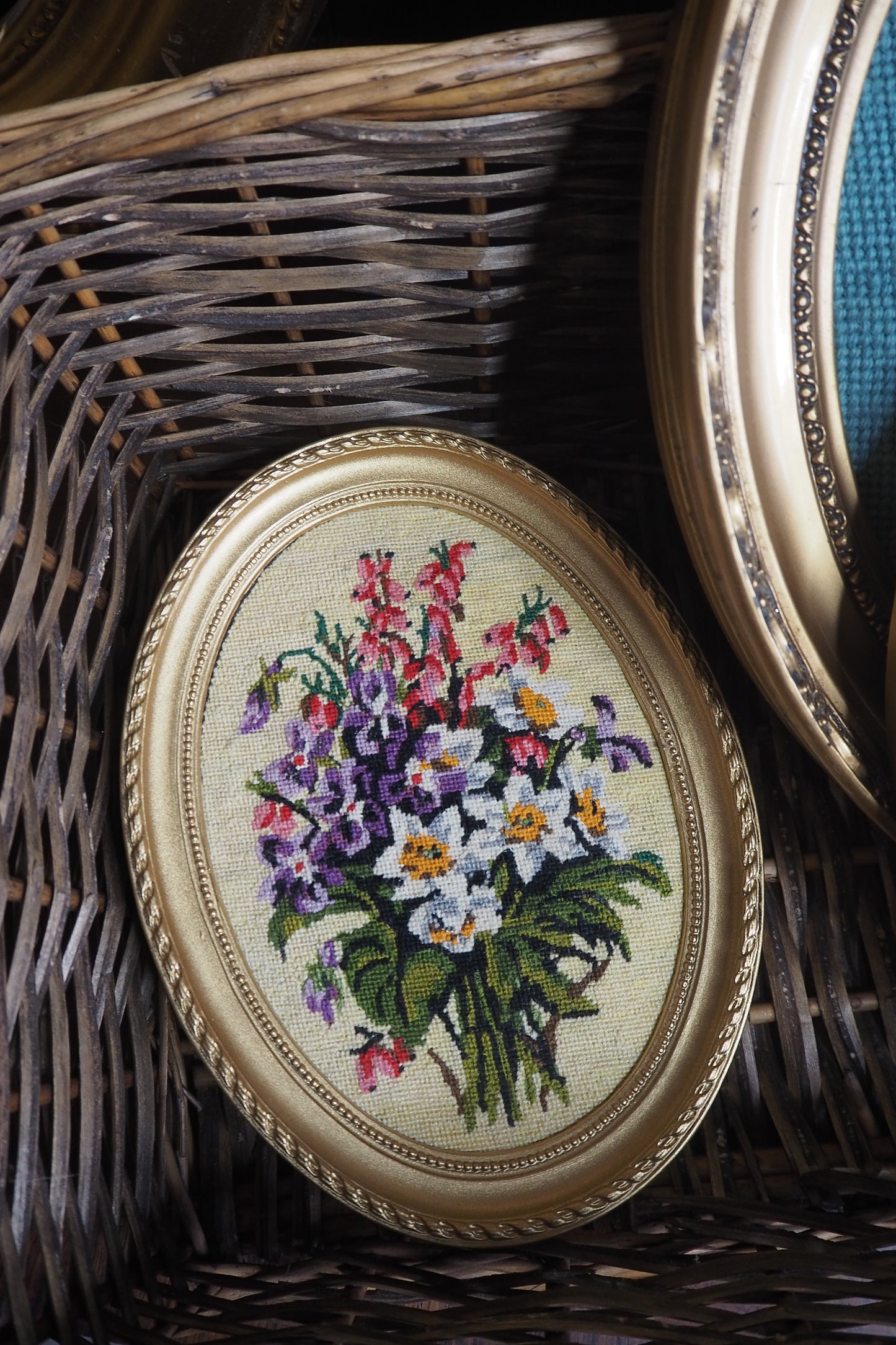 Vintage Gold Resin Frame Embroidery Art Set of 4 1980s