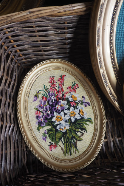 Vintage Gold Resin Frame Embroidery Art Set of 4 1980s
