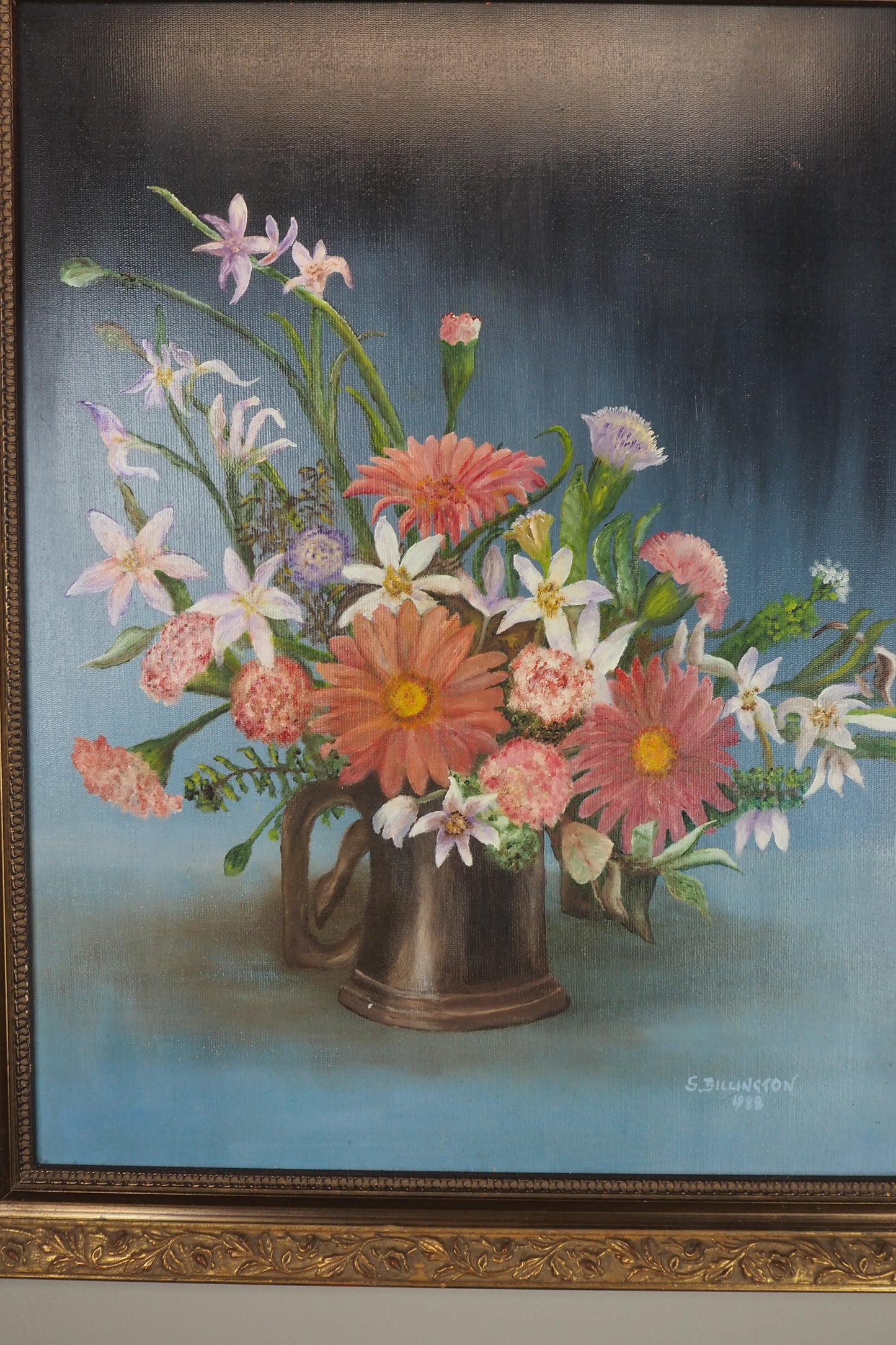 Vintage Floral Oil Painting, S. Billington, Gold Gilt Frame (53 x 42 cm)