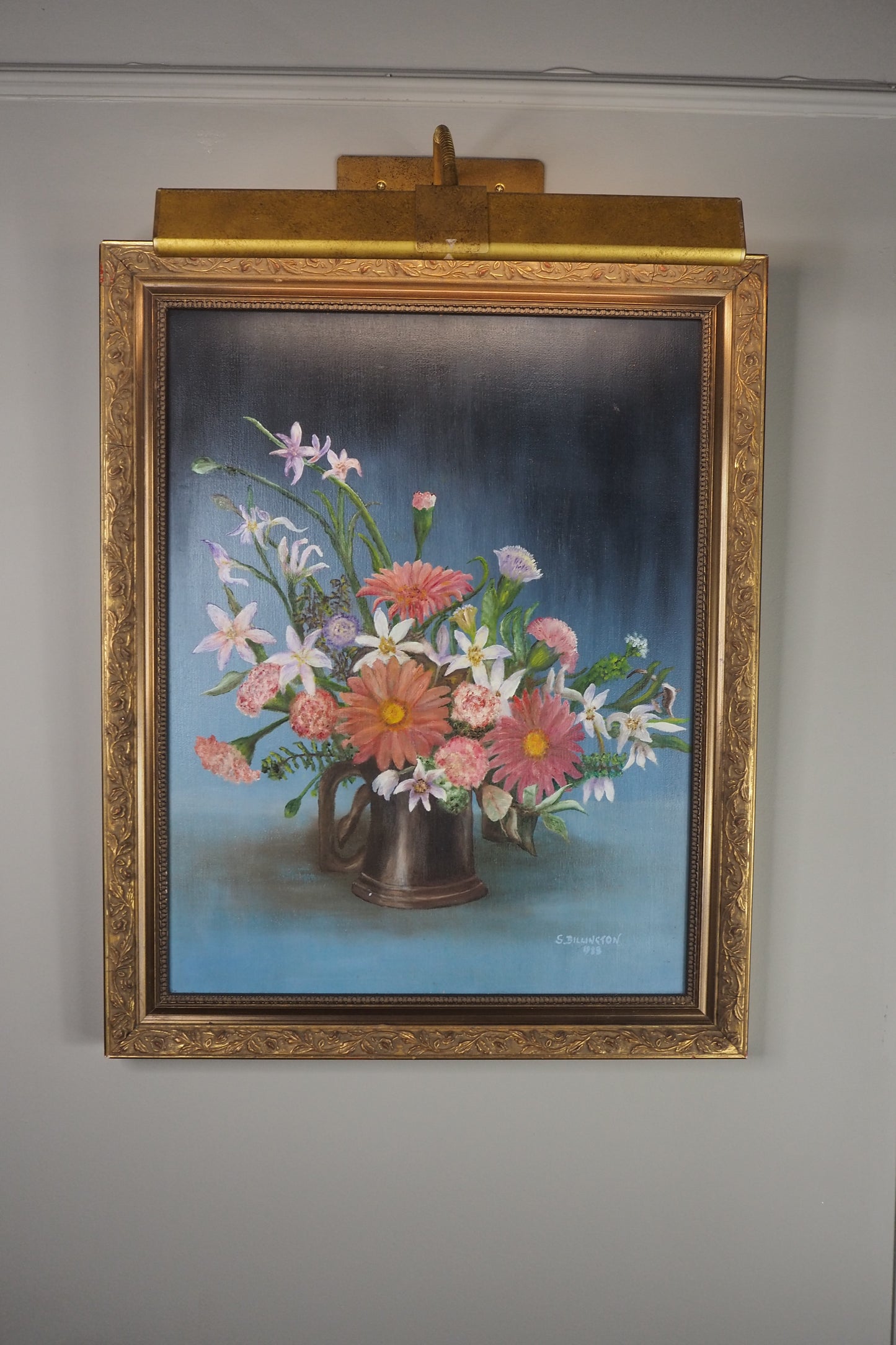 Vintage Floral Oil Painting, S. Billington, Gold Gilt Frame (53 x 42 cm)