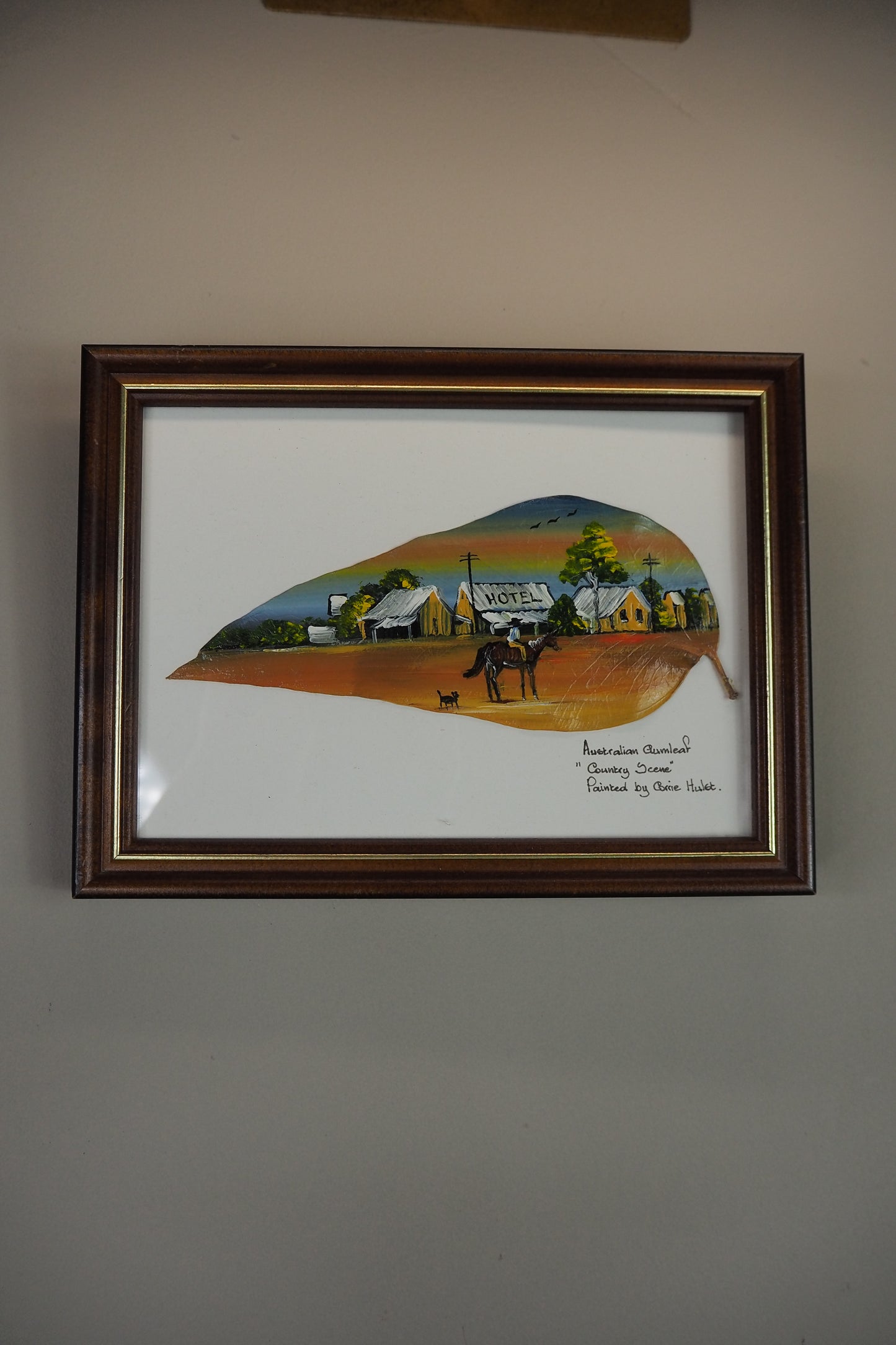 Australian Oil Painting on Gumtree Leaf by Corrie Hulst