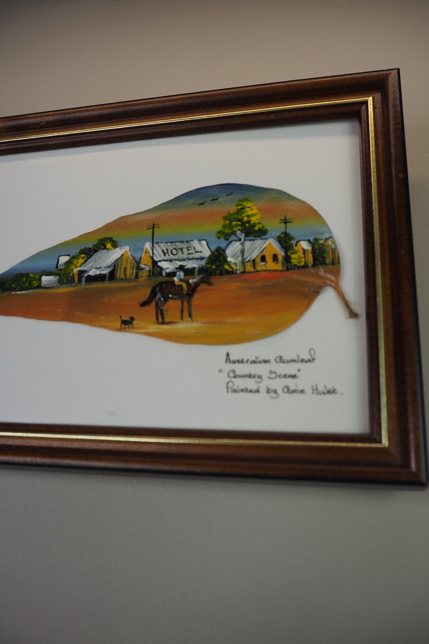 Australian Oil Painting on Gumtree Leaf by Corrie Hulst