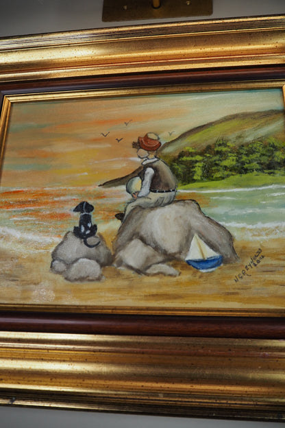 Seaside Bond - Original Oil painting by N.G. Reynolds in Double Frame
