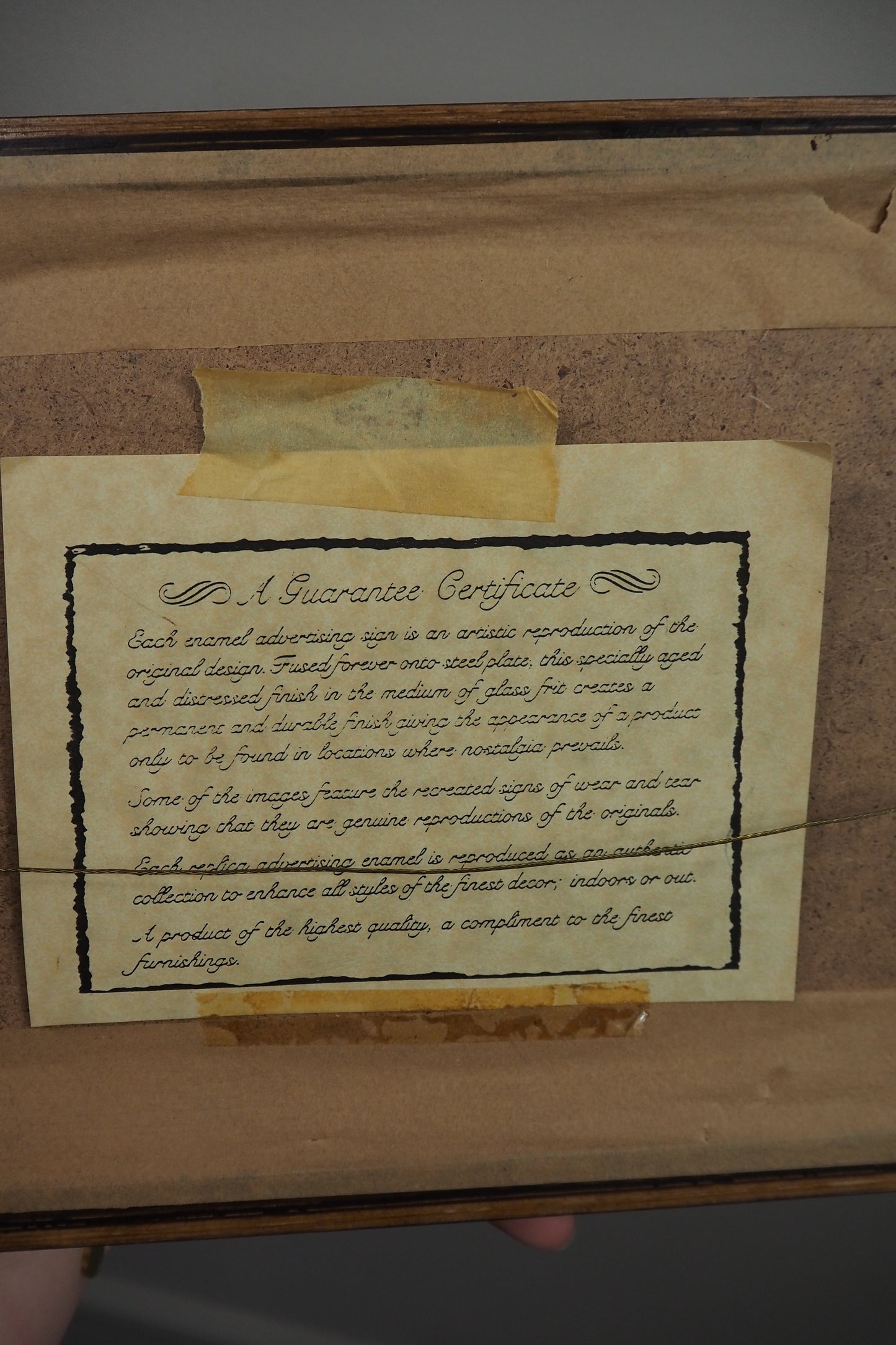 Enamel Echoes – Unique Antique Steel Advertising Signs on Wooden Frame