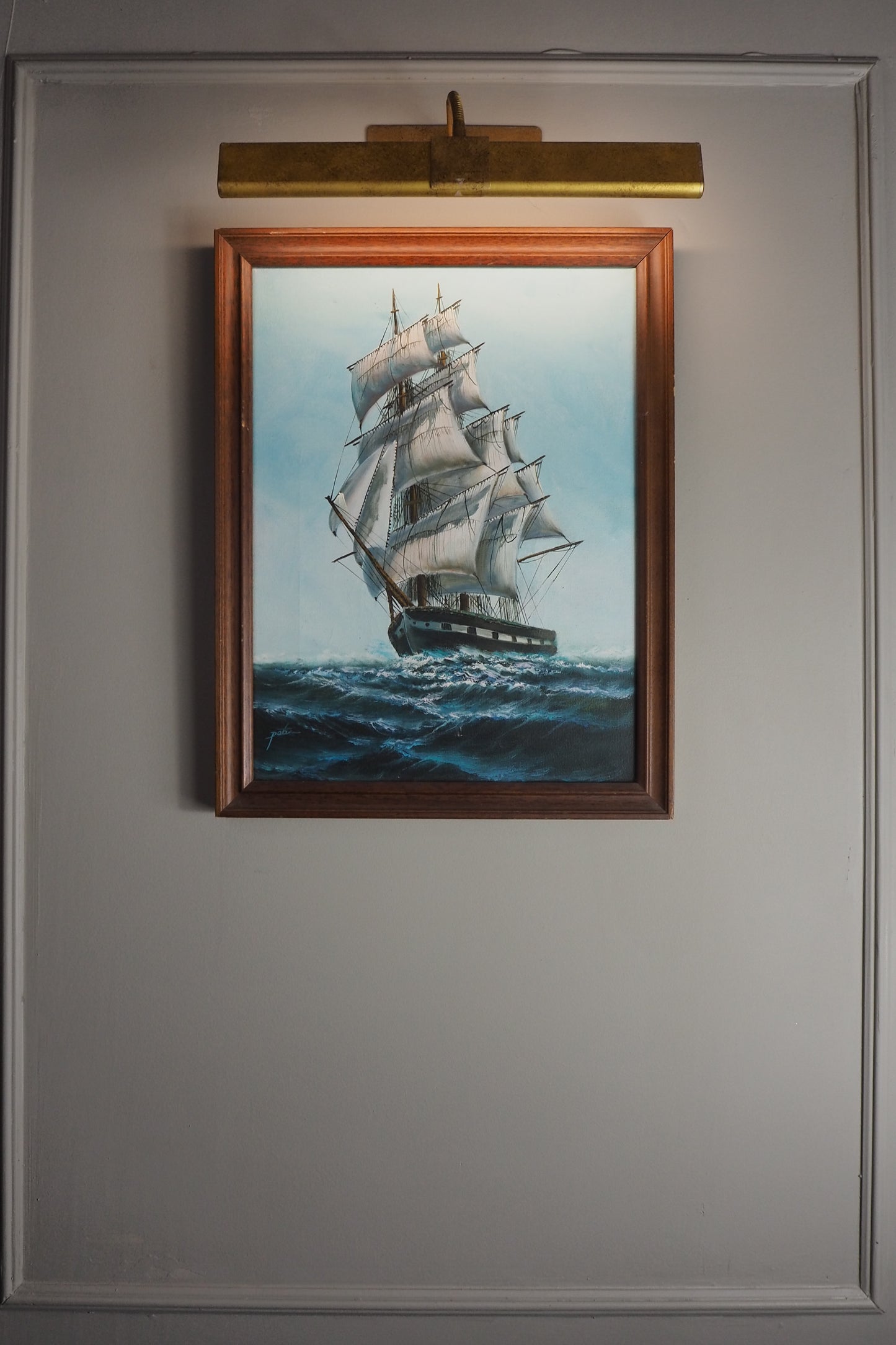 Vintage Maritime Oil Painting Frigate Ship –Peter 20th Century Oil