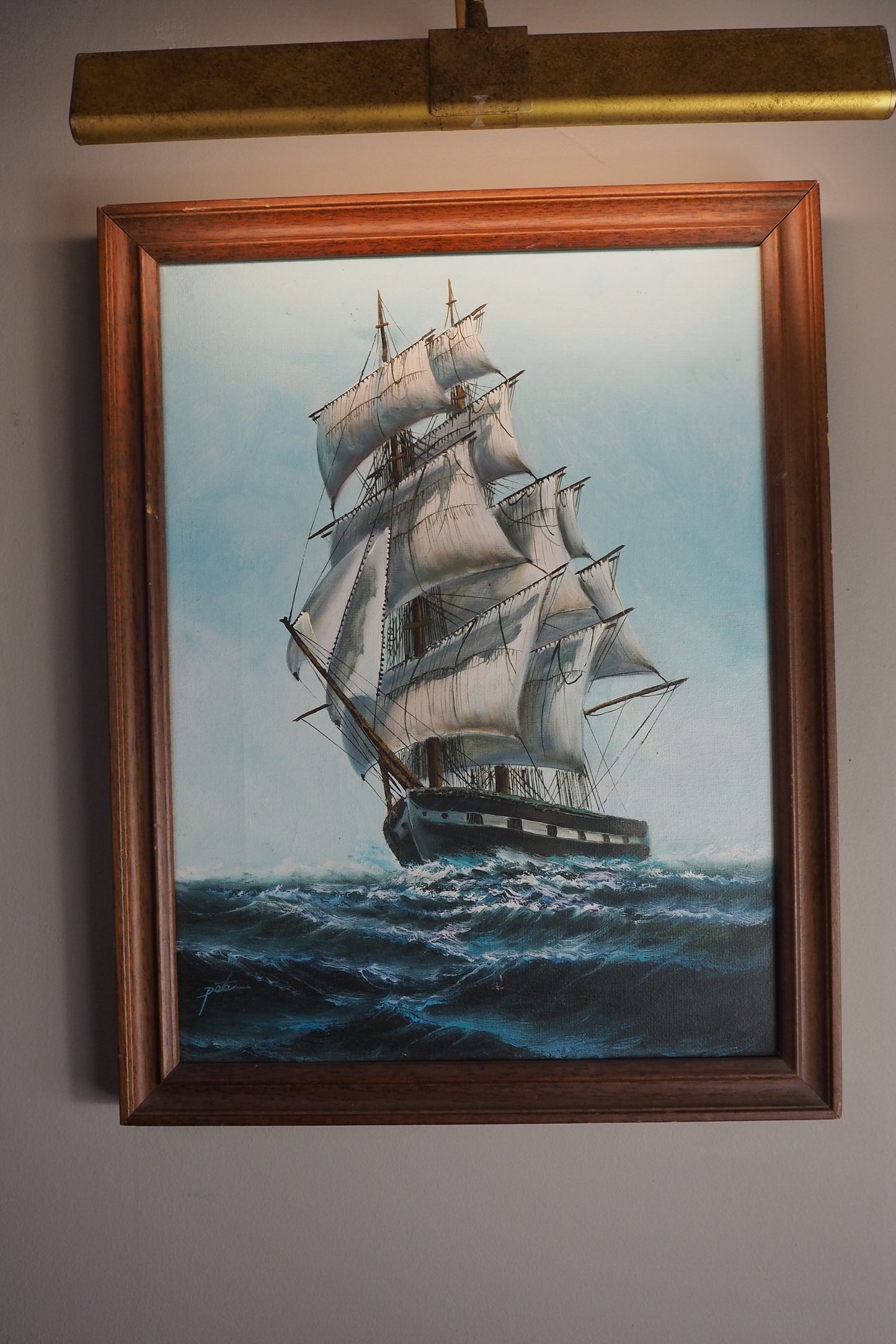 Vintage Maritime Oil Painting Frigate Ship –Peter 20th Century Oil