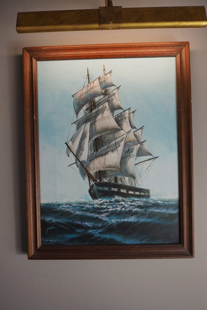 Vintage Maritime Oil Painting Frigate Ship –Peter 20th Century Oil