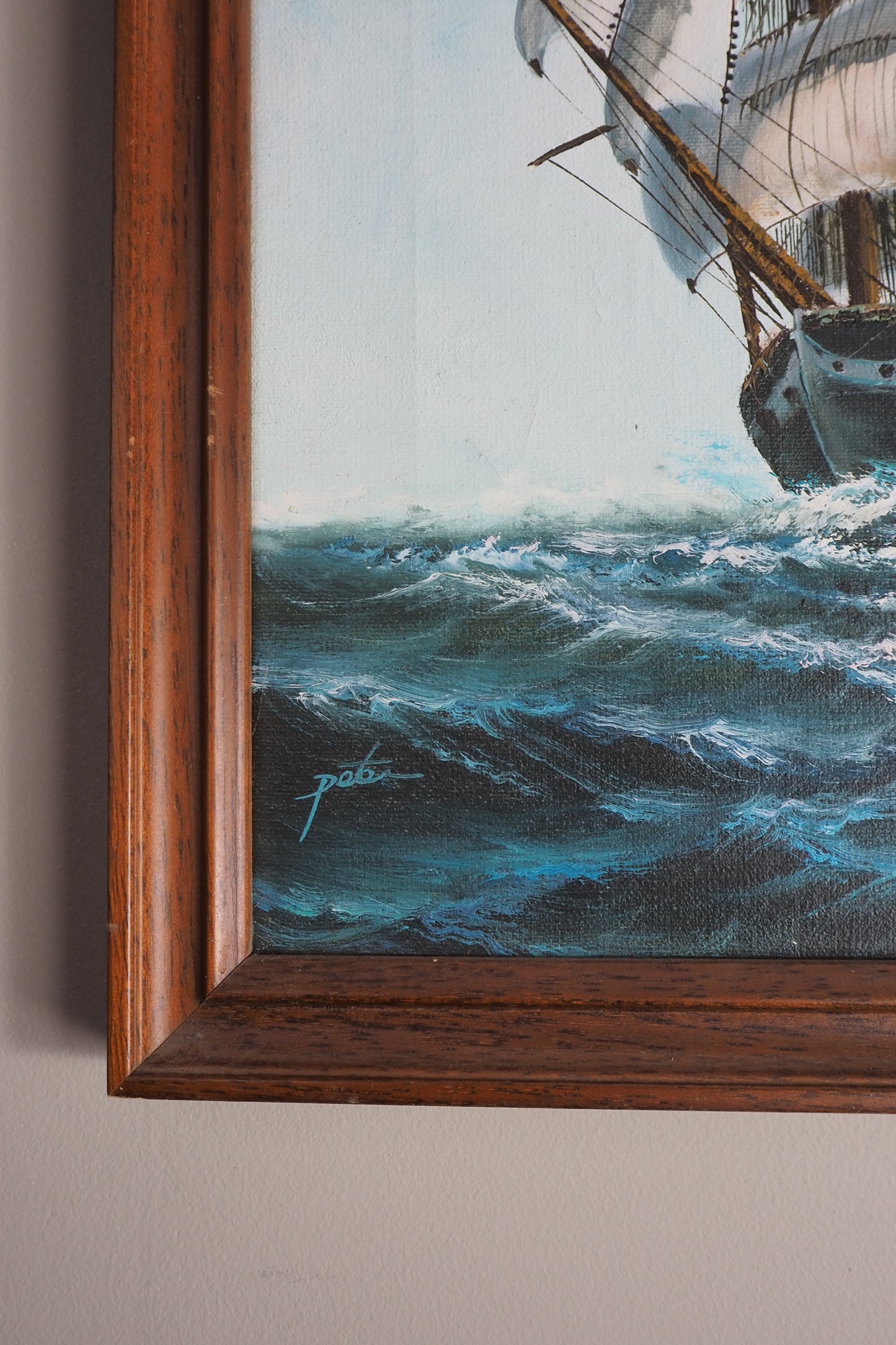 Vintage Maritime Oil Painting Frigate Ship –Peter 20th Century Oil