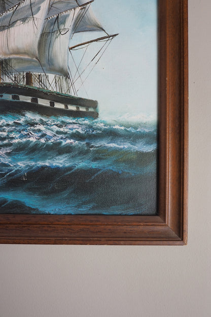 Vintage Maritime Oil Painting Frigate Ship –Peter 20th Century Oil