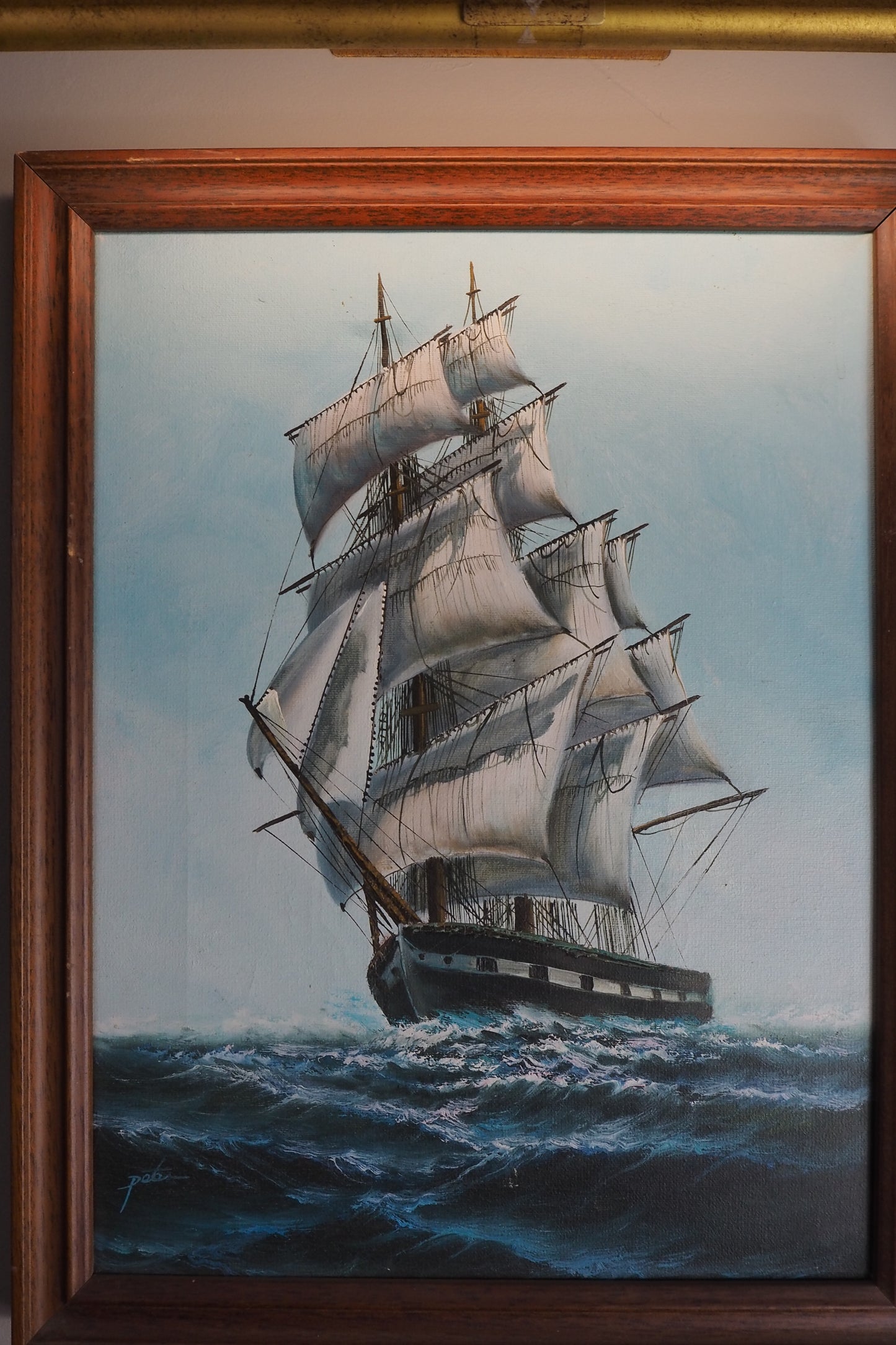 Vintage Maritime Oil Painting Frigate Ship –Peter 20th Century Oil