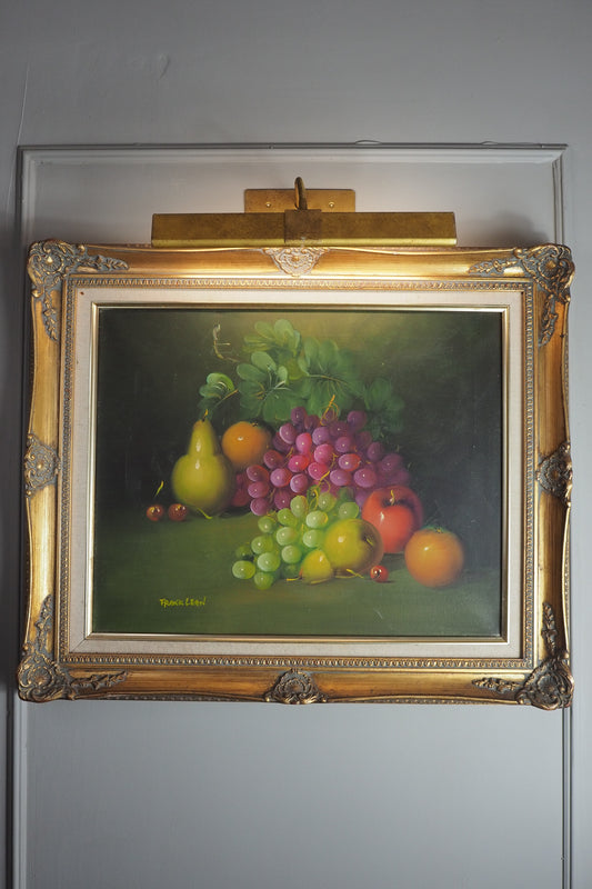 Frank Lean Still Life Oil Painting Signed French Artist Fruit Bowl in Ornate Frame