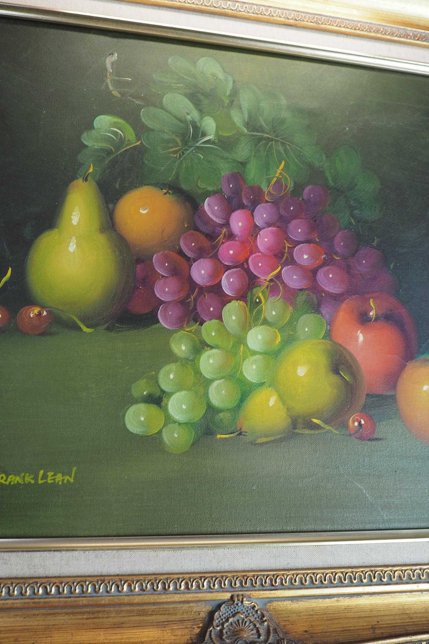Frank Lean Still Life Oil Painting Signed French Artist Fruit Bowl in Ornate Frame
