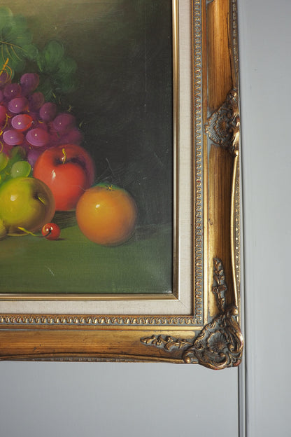 Frank Lean Still Life Oil Painting Signed French Artist Fruit Bowl in Ornate Frame