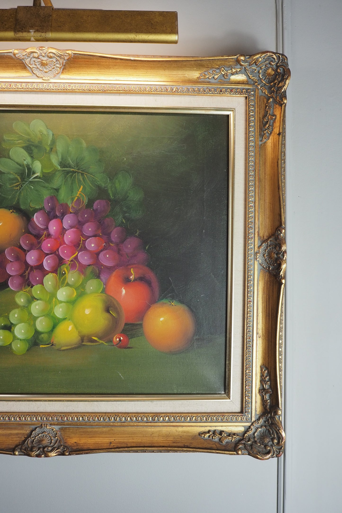 Frank Lean Still Life Oil Painting Signed French Artist Fruit Bowl in Ornate Frame