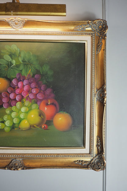 Frank Lean Still Life Oil Painting Signed French Artist Fruit Bowl in Ornate Frame