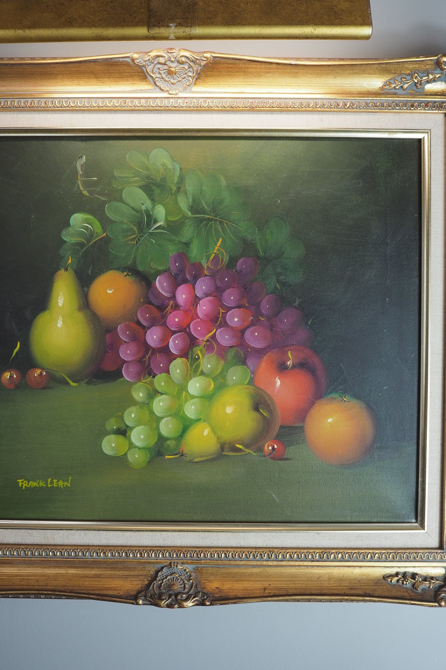 Frank Lean Still Life Oil Painting Signed French Artist Fruit Bowl in Ornate Frame