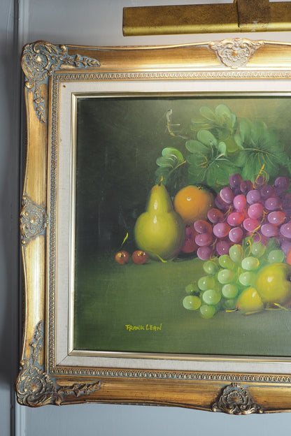 Frank Lean Still Life Oil Painting Signed French Artist Fruit Bowl in Ornate Frame