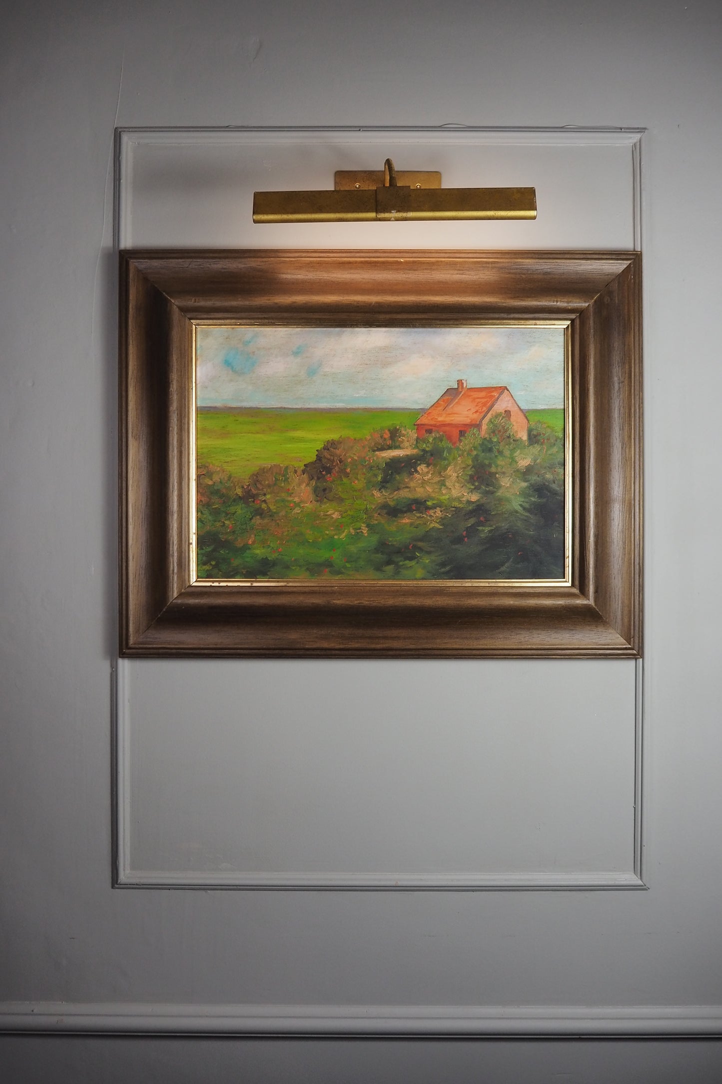Original Rural Oil Painting – "The Red Roof Farmstead" by Nichol Wheatley