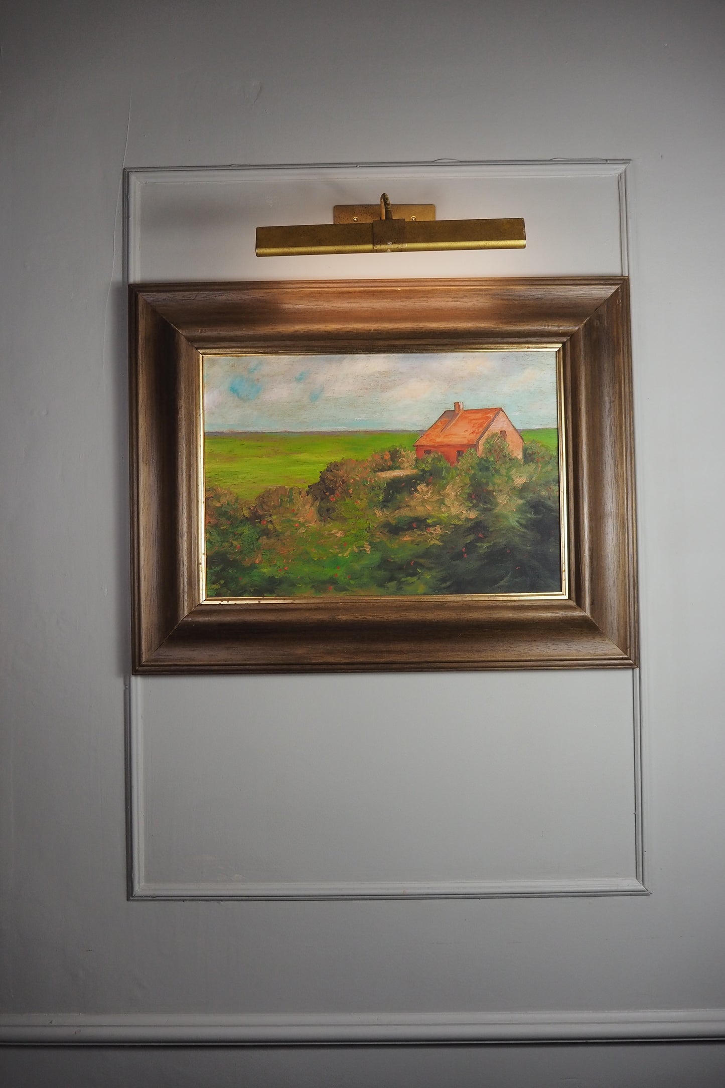 Original Rural Oil Painting – "The Red Roof Farmstead" by Nichol Wheatley