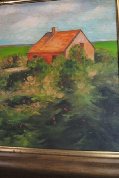 Original Rural Oil Painting – "The Red Roof Farmstead" by Nichol Wheatley