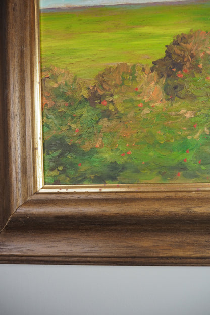 Original Rural Oil Painting – "The Red Roof Farmstead" by Nichol Wheatley