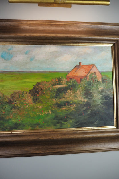 Original Rural Oil Painting – "The Red Roof Farmstead" by Nichol Wheatley