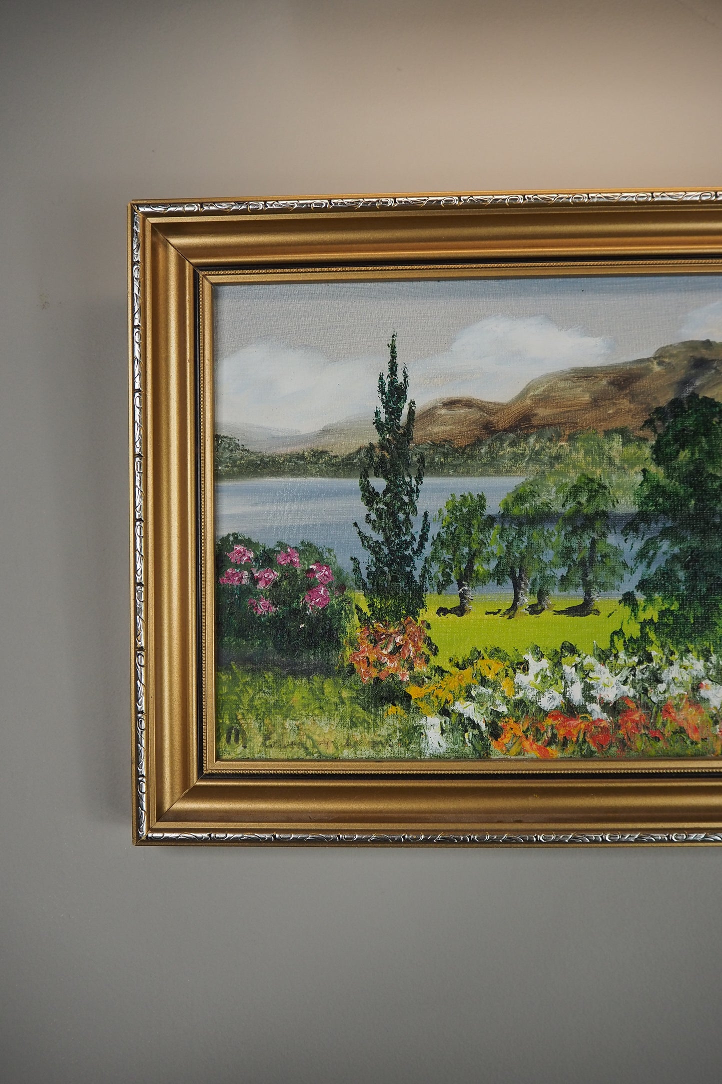 Vintage Oil Painting by Mary Edmondson 1981 - Coniston from Brantwood, Lake District