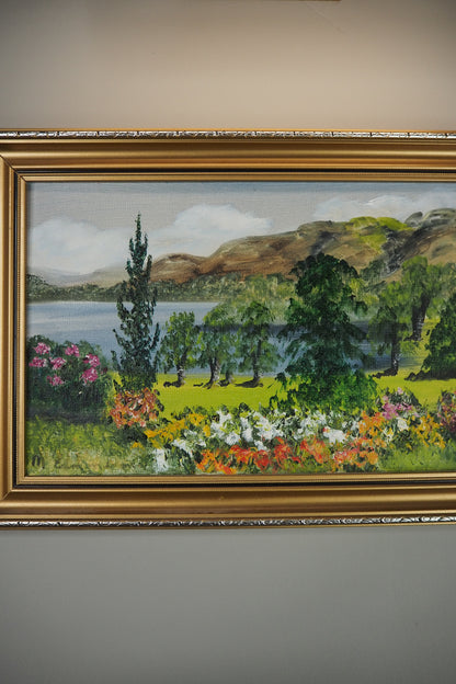 Vintage Oil Painting by Mary Edmondson 1981 - Coniston from Brantwood, Lake District