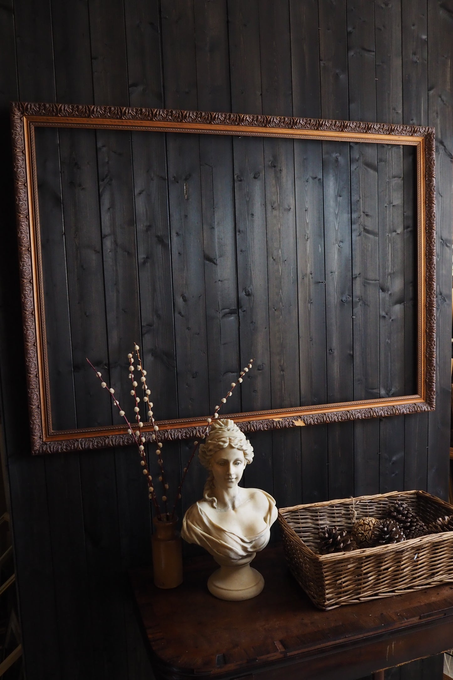 The Lustravia – Extra Large Vintage Floral Carved Wooden Frame
