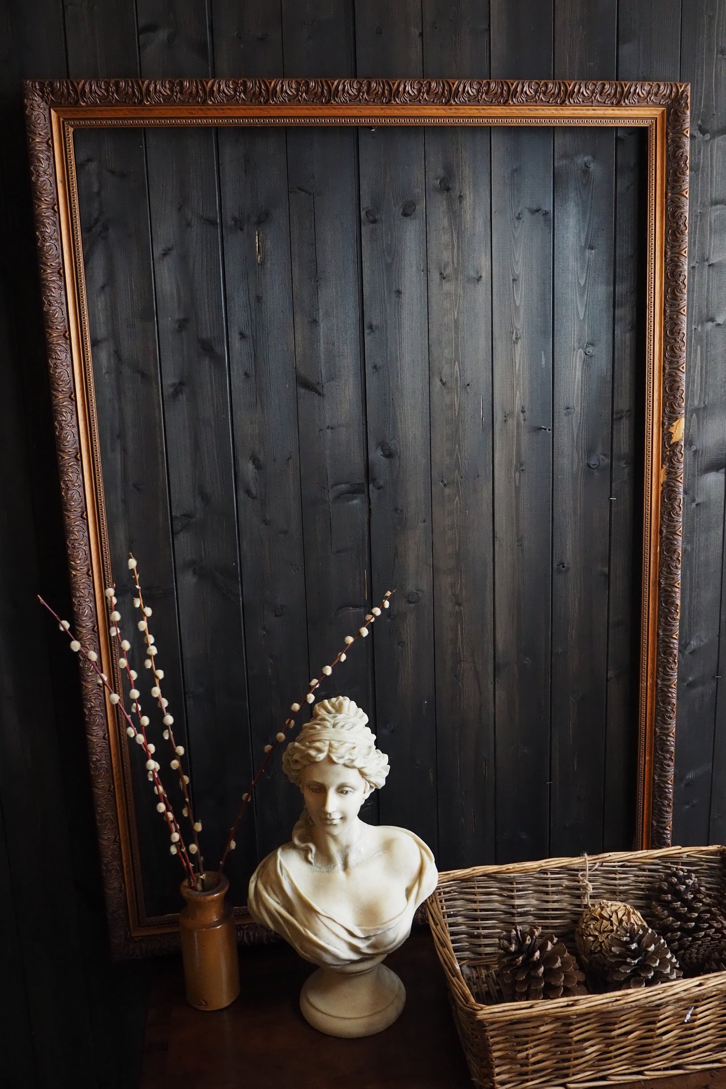 The Lustravia – Extra Large Vintage Floral Carved Wooden Frame