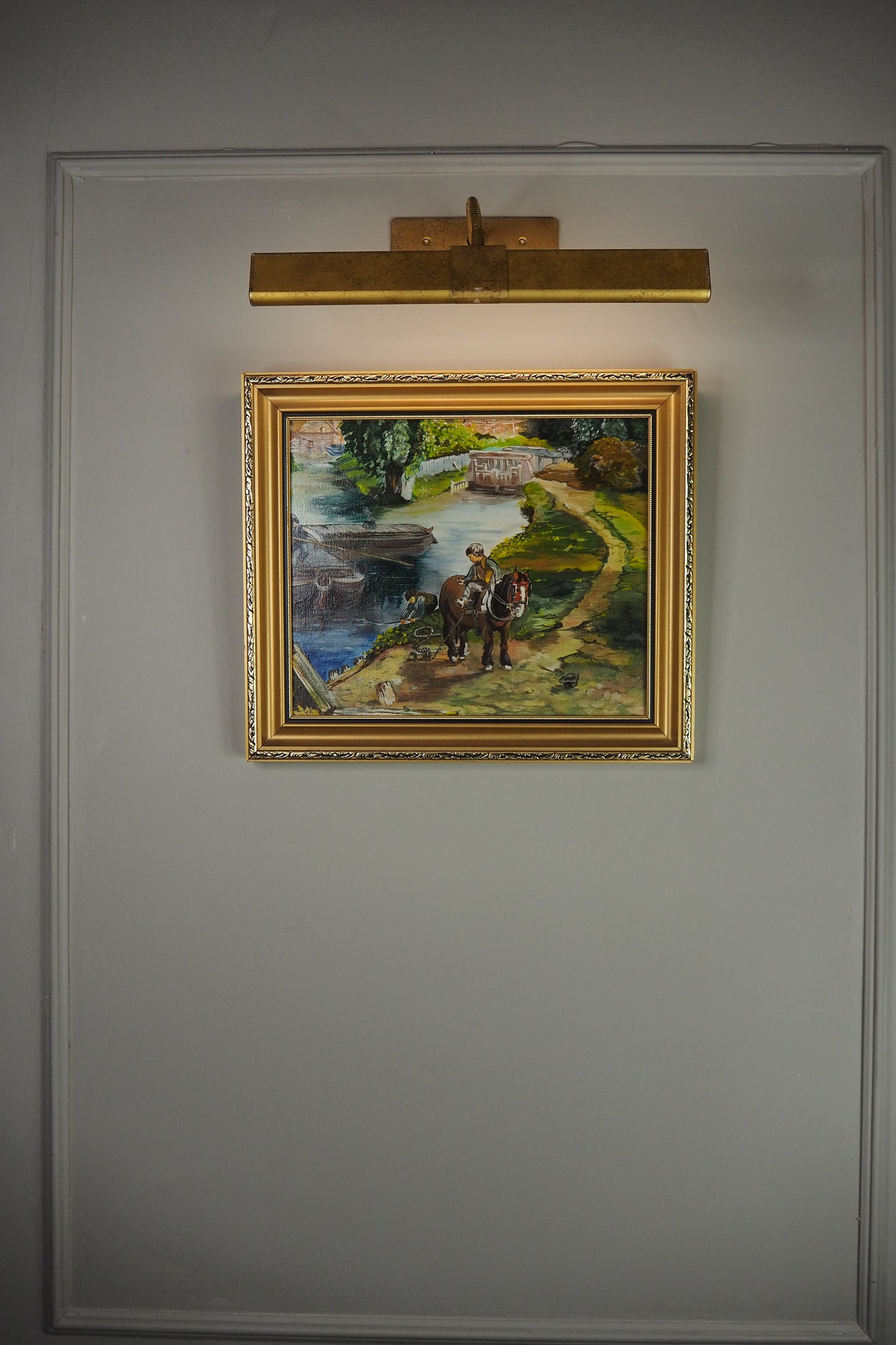 River Ride – Vintage Oil Painting in Ornate Gold Gilt Frame