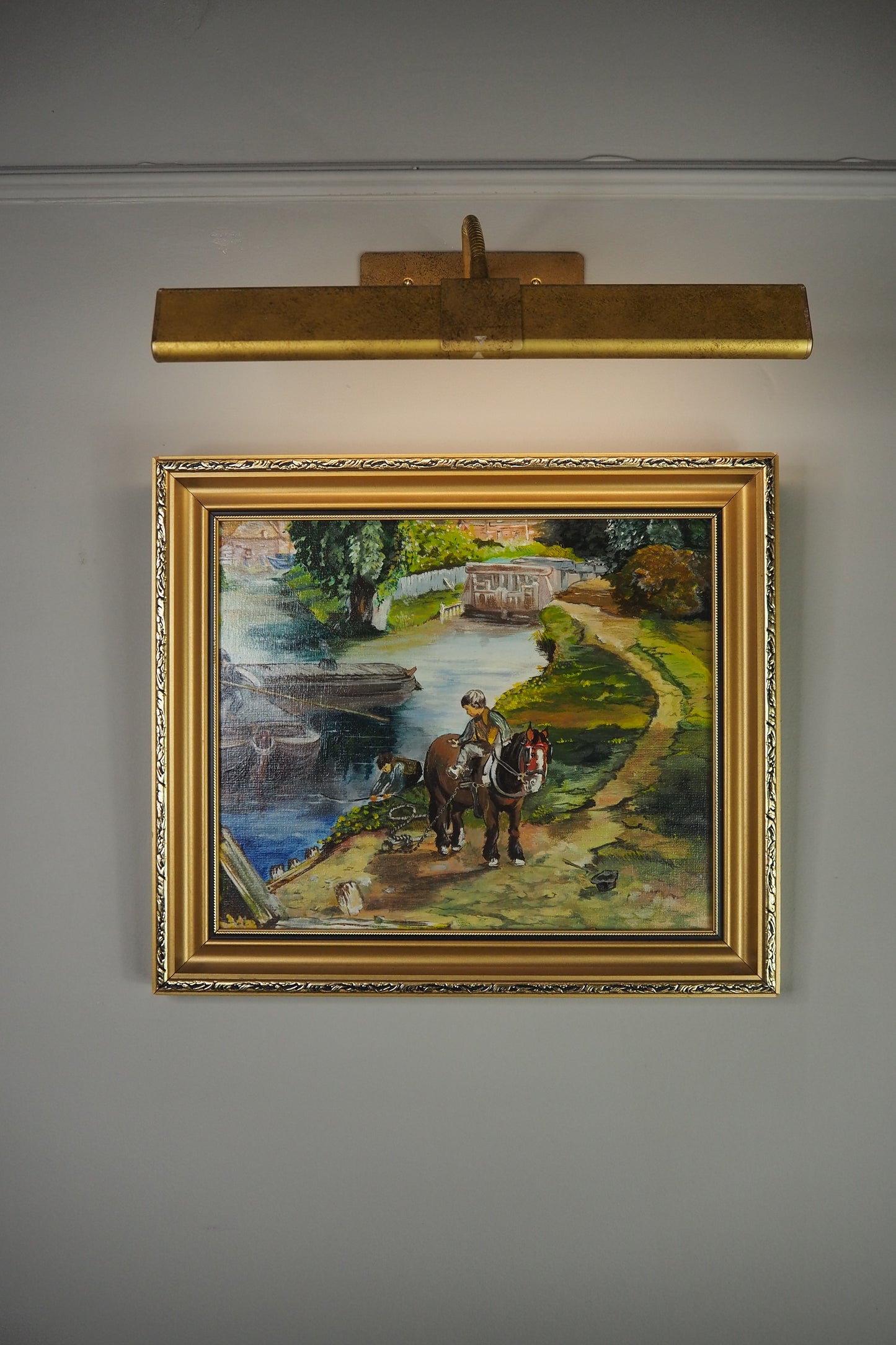 River Ride – Vintage Oil Painting in Ornate Gold Gilt Frame