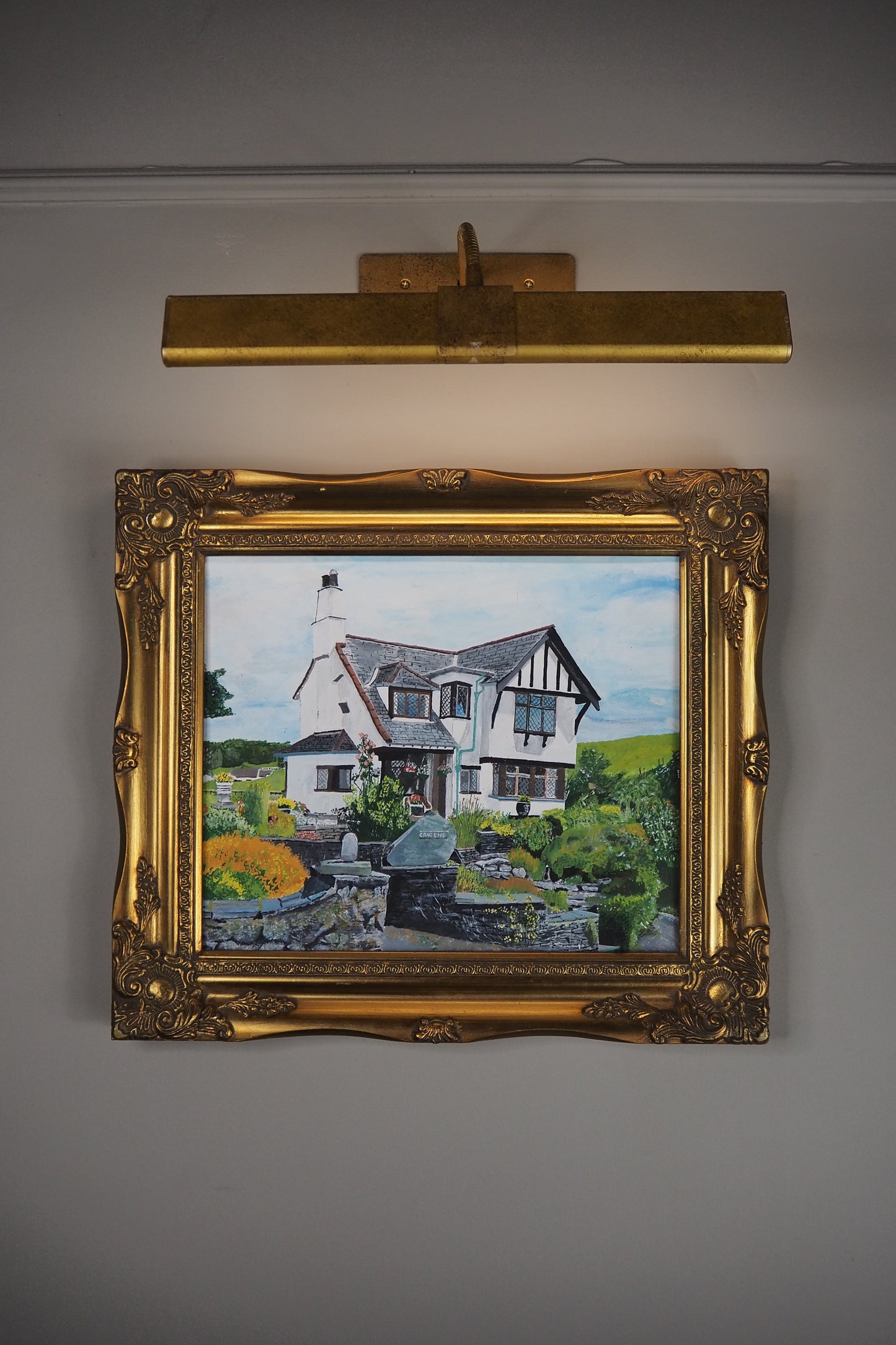 Vintage Oil Painting of Crag End Farm (Lake District) in a Gold Ornate Frame