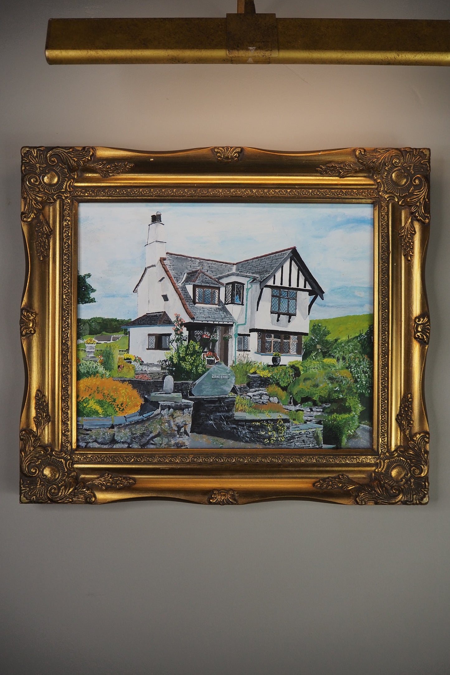 Vintage Oil Painting of Crag End Farm (Lake District) in a Gold Ornate Frame