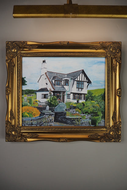 Vintage Oil Painting of Crag End Farm (Lake District) in a Gold Ornate Frame